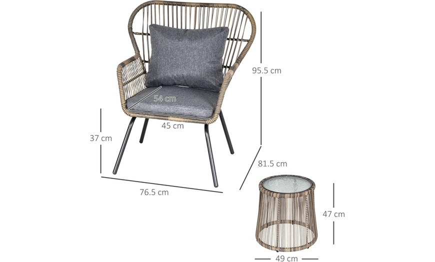 Image 26: Outsunny Woven Bistro Set with 2 Chairs and Table, Choice of Styles