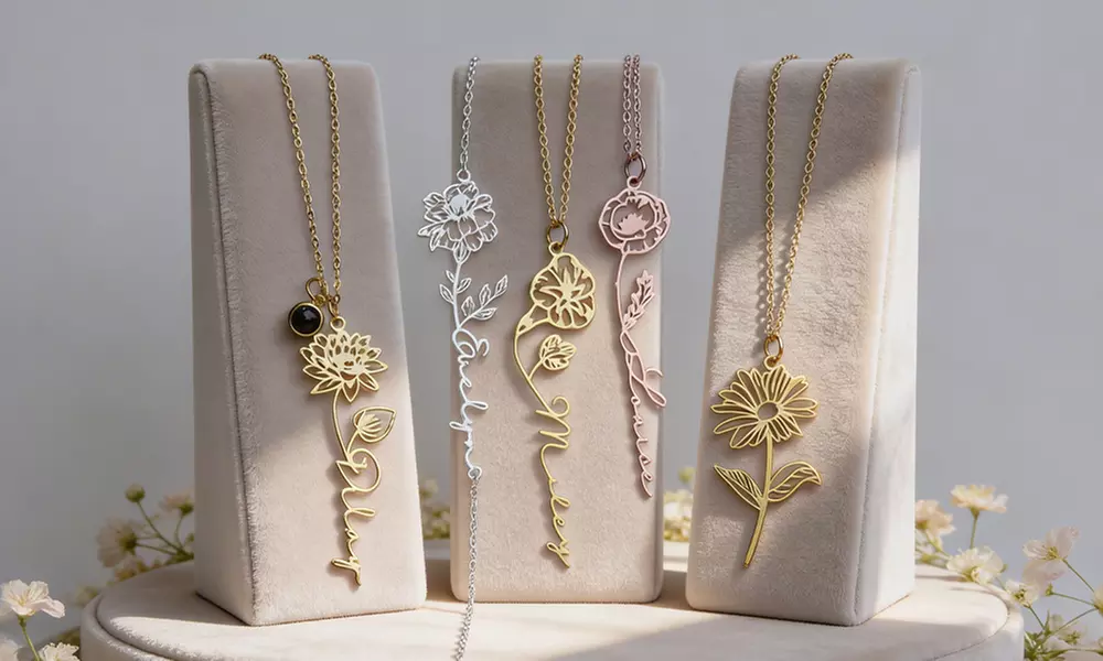 One or Two Custom Birth Flower Necklace from Justyling