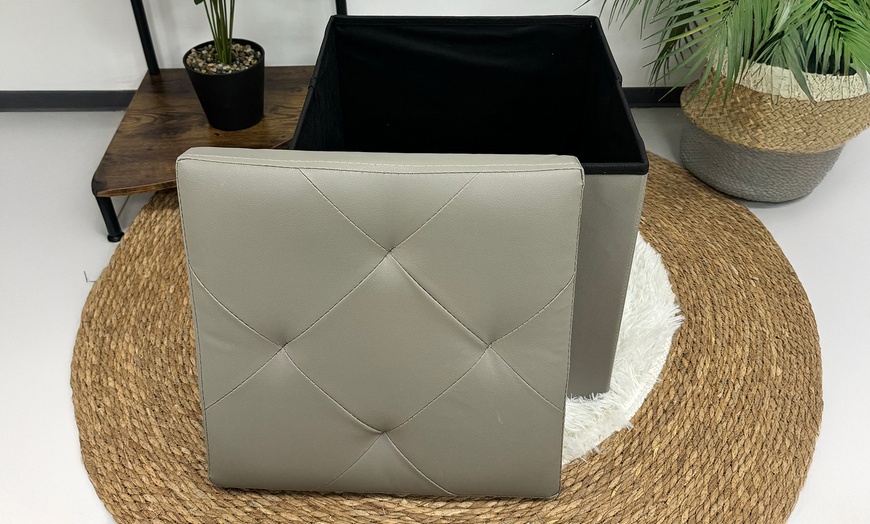 Image 11: Soft Upholstered Pouf with Hidden Storage