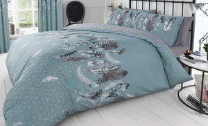 Feathers Printed Polycotton Duvet and Pillowcase Set