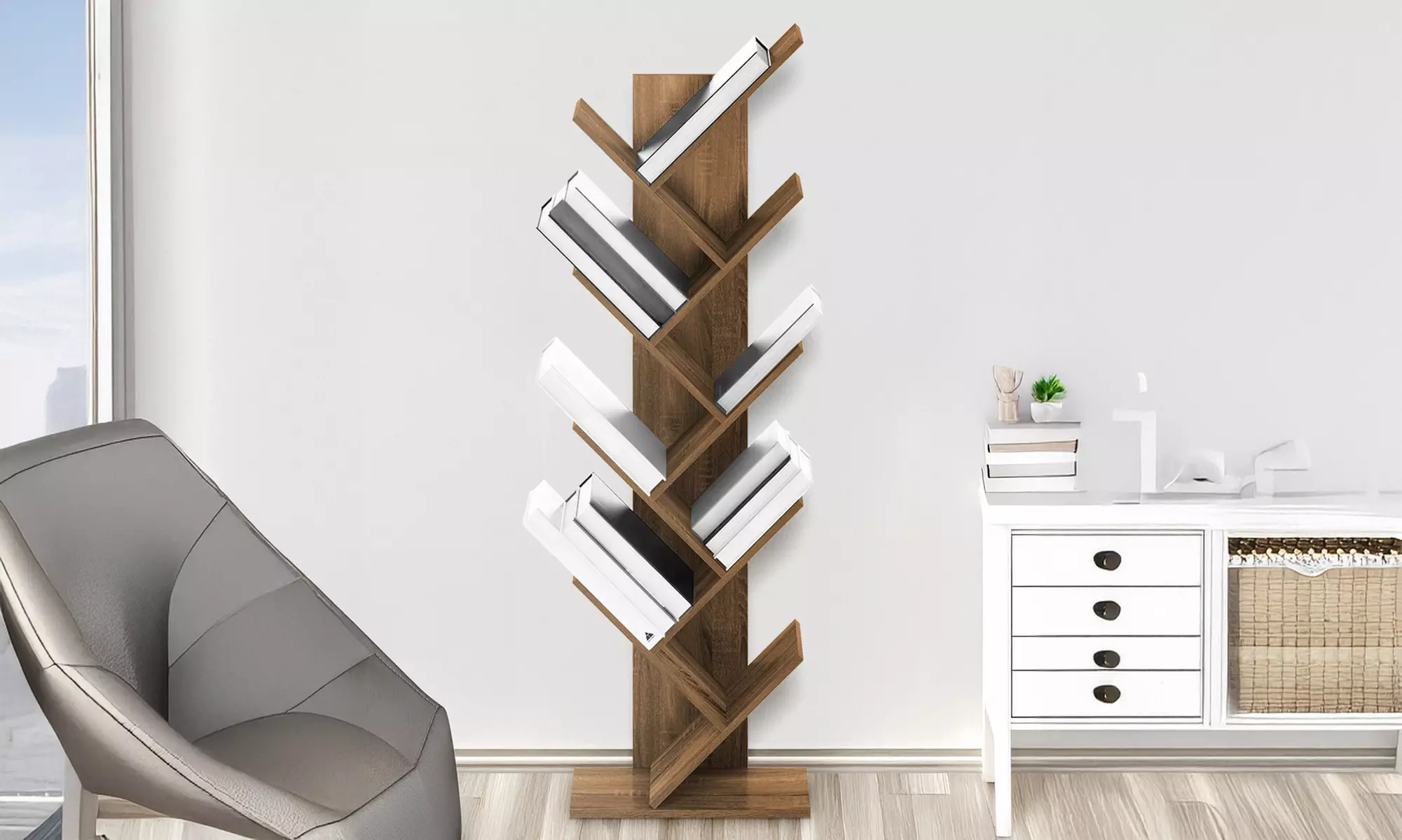 Estantería con forma inspirada en ramas de árbol y 8 repisas