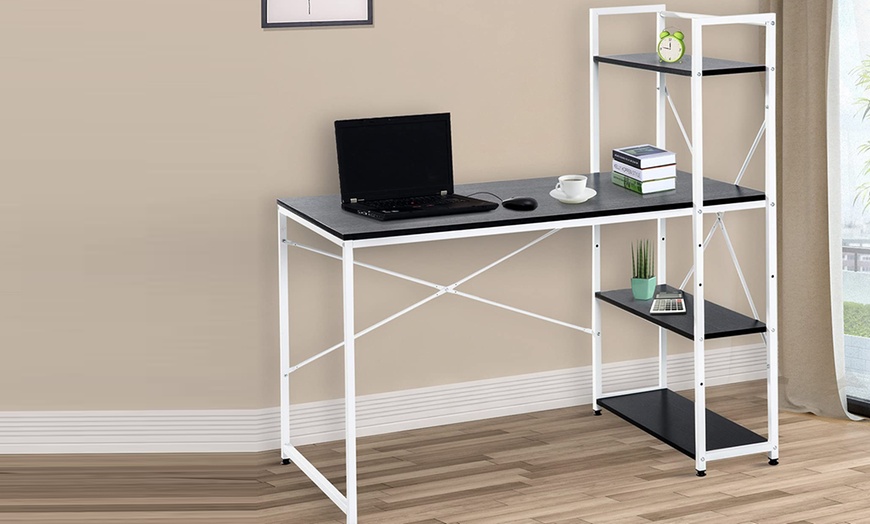 Image 10: HomCom Computer Desk with Bookshelf