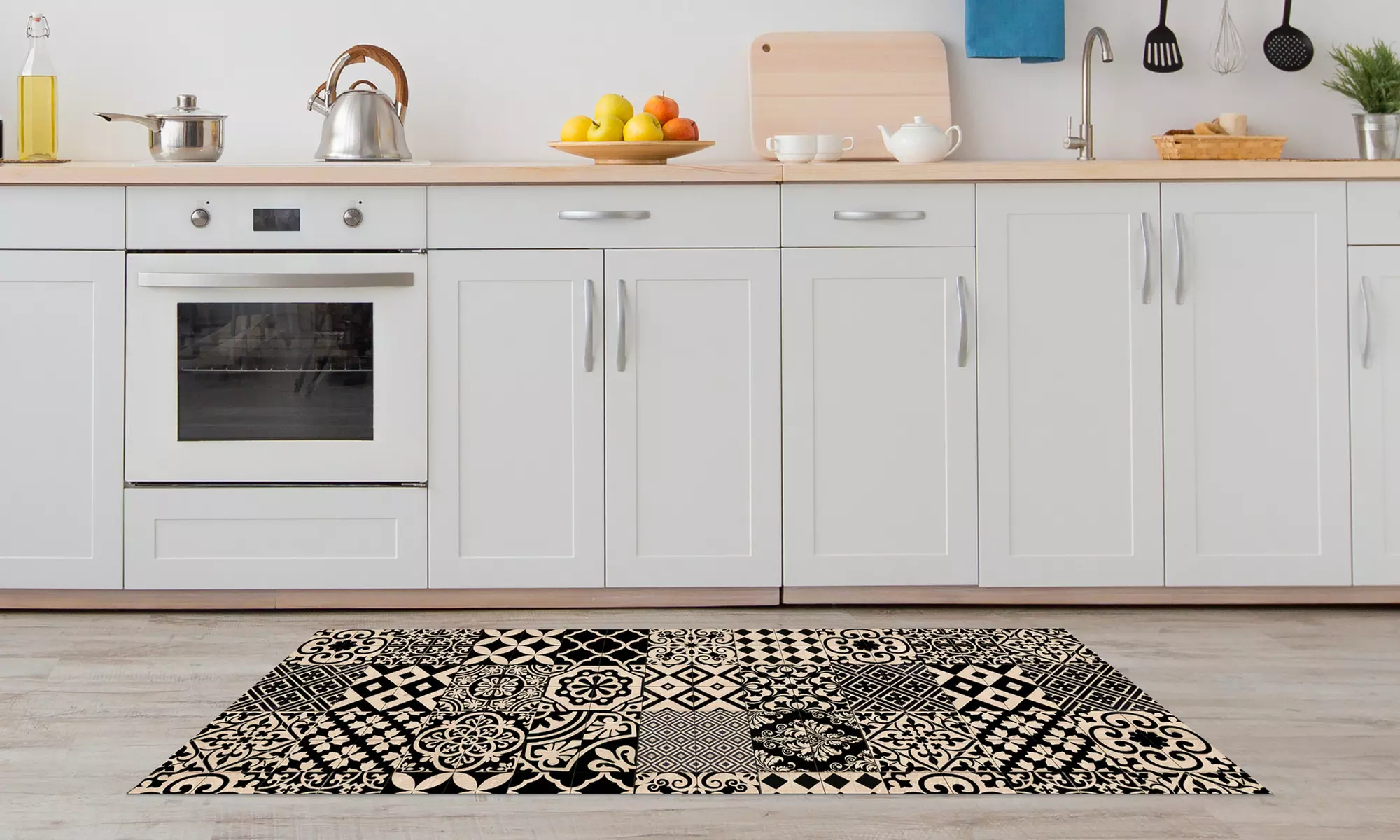 Alfombra de cocina con diseño de azulejos y reverso antideslizante