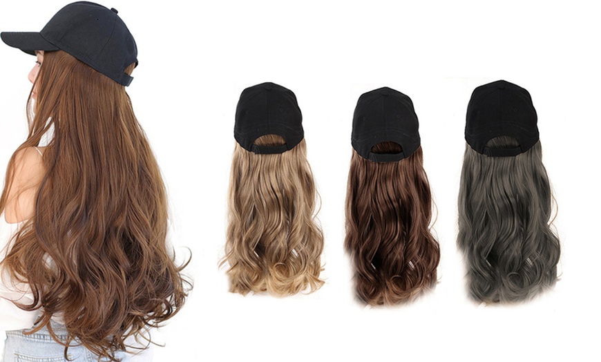 Image 1: Curly Long Wig Baseball Cap