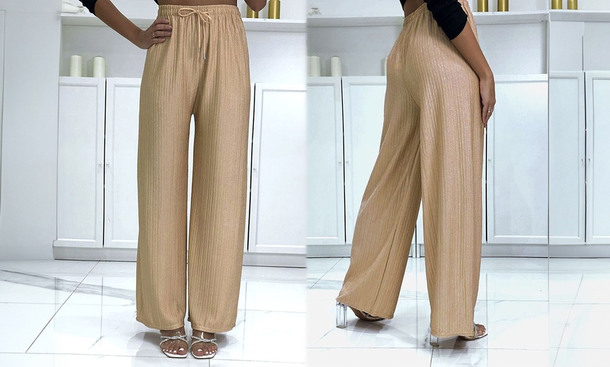 Image 5: Textured Palazzo Wide Trousers