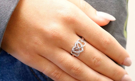 Infinity Heart Bang Plated in 18K White Gold In Sizes 6 - 9 8 1 ct Brass Silver Crystal Crystal