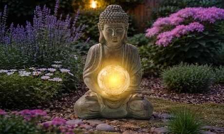 Groupon Unisex White Solar Powered Buddha Outdoor Garden Light: One