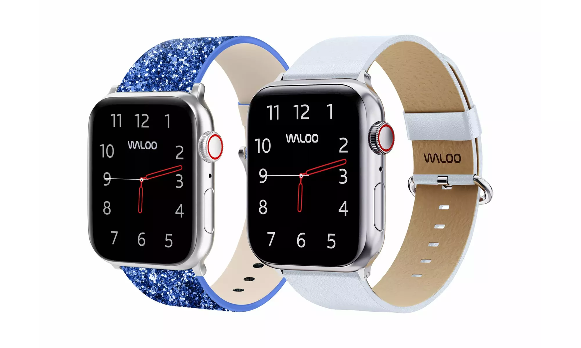 Waloo 2 Pack Leather Bling & Leather Grain Apple Watch Bands