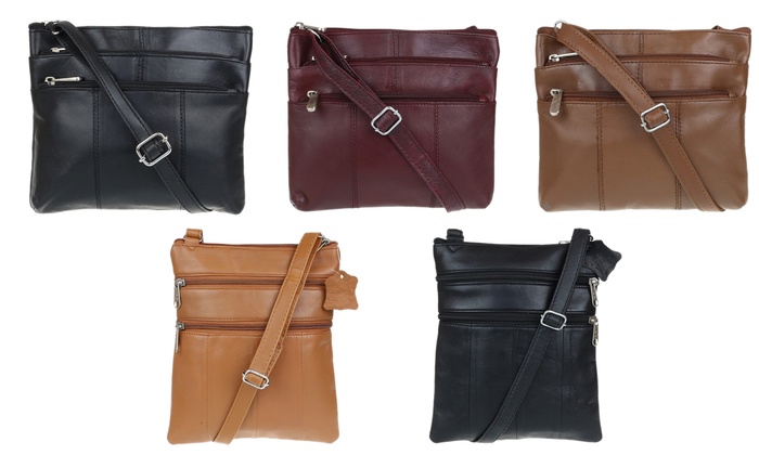 leather double zip crossbody bag