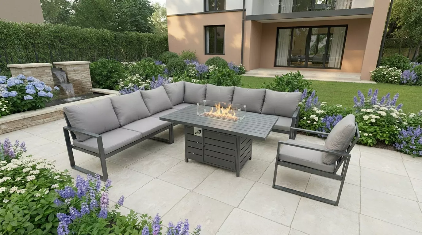 8 Seater Deluxe Aluminum Gas Fire Pit Sofa Dining Set
