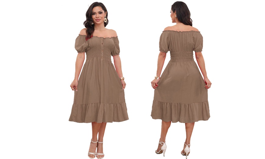 Image 15: Women's Printed Bardot Gypsy Midi Dress