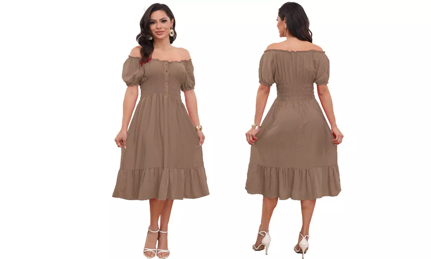 Women's Printed Bardot Gypsy Midi Dress