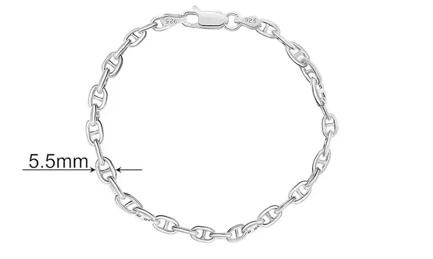 925 Sterling Silver 5.5MM Mariner Anchor Link Chain Necklace & Bracelet Italy