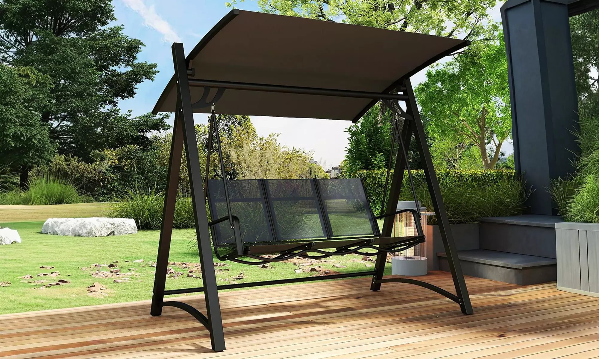 Outsunny 3-Seater Garden Swing Chair; Metal or Wooden Frame