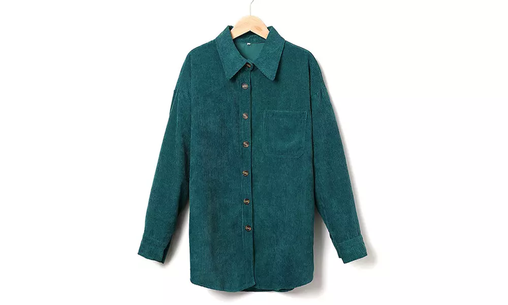 Women Loose Casual Corduroy Button Down Shirts Long Sleeve Blouses Tops