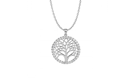 Sterling Silver Tree Of Life Necklace Made With Crystals From Swarovski None Silver Crystal Sterling Silver