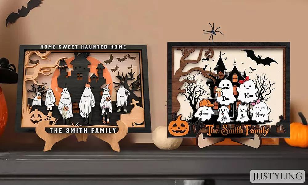 Gepersonaliseerde houten Halloween familie decoratie met namen
