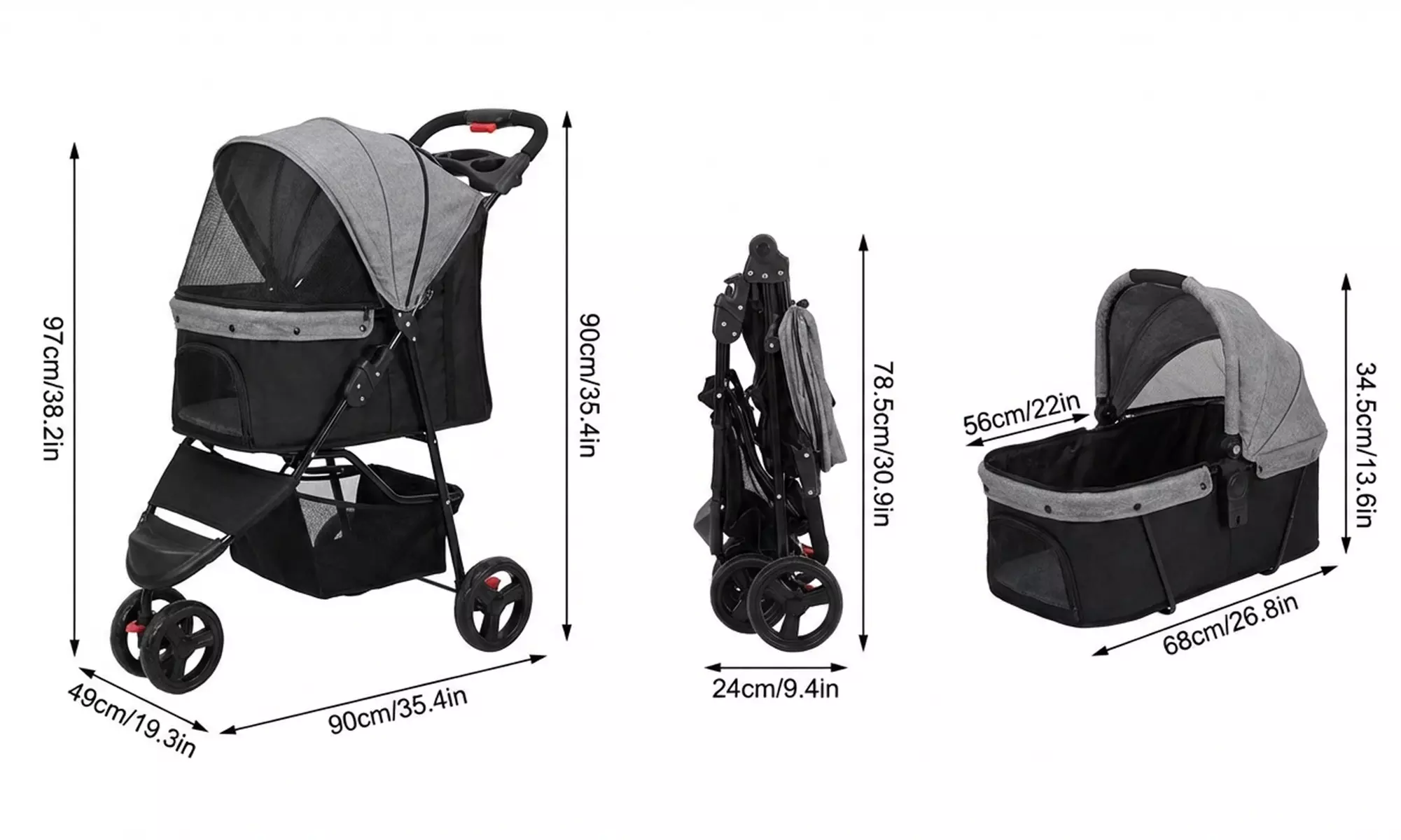 Skylos 3-In-1 Foldable Pet Stroller