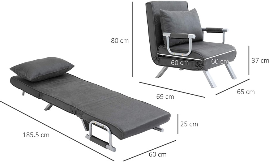 Image 9: HomCom Single Sofa Bed Chair/ Convertible Sleeper Chair