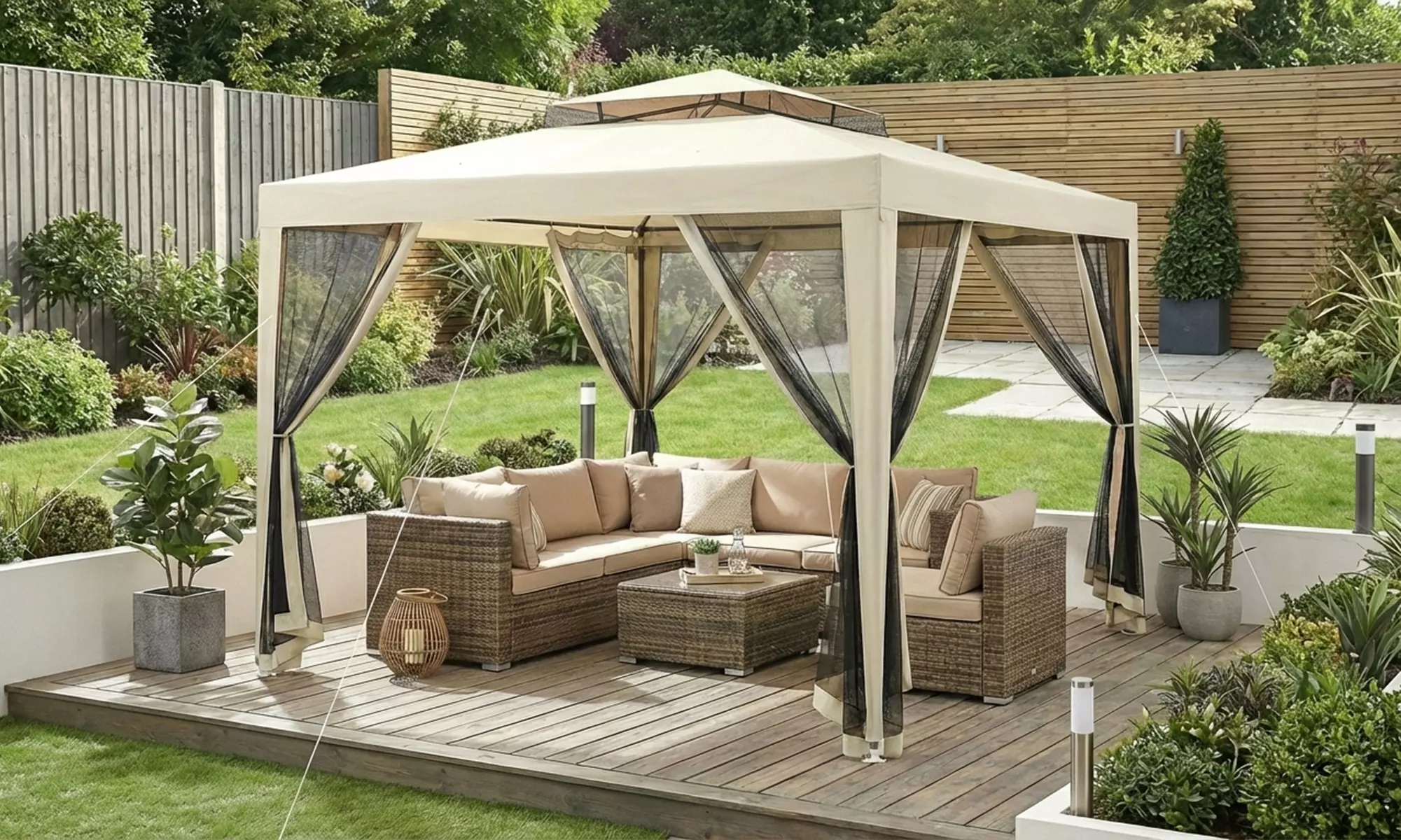 Outsunny 3 x 3m Party Gazebo with Mesh Sidewalls and Vented Roof