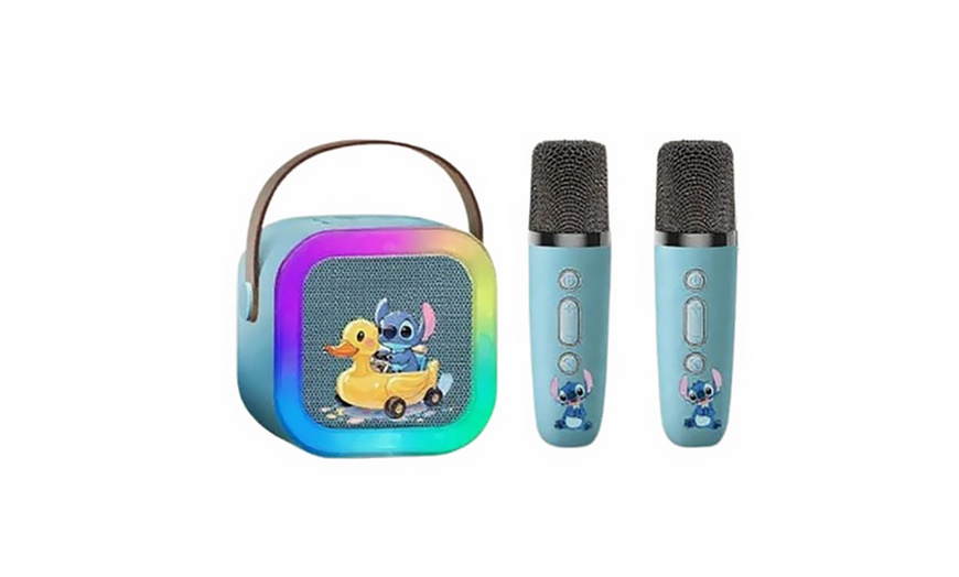 Image 3: Mini Karaoke Machine with Wireless Mics and Fun Voice Effects