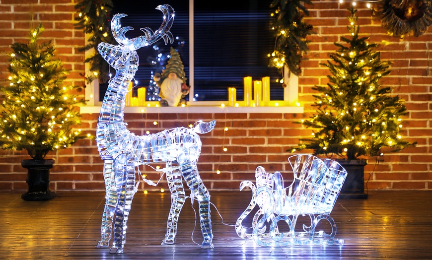 Image 2: Outsunny Lighted Christmas Reindeer and Sleigh with 170 LEDs