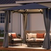 Image 1: Dark Grey Gazebo with LED Lights and Sunshade Curtains
