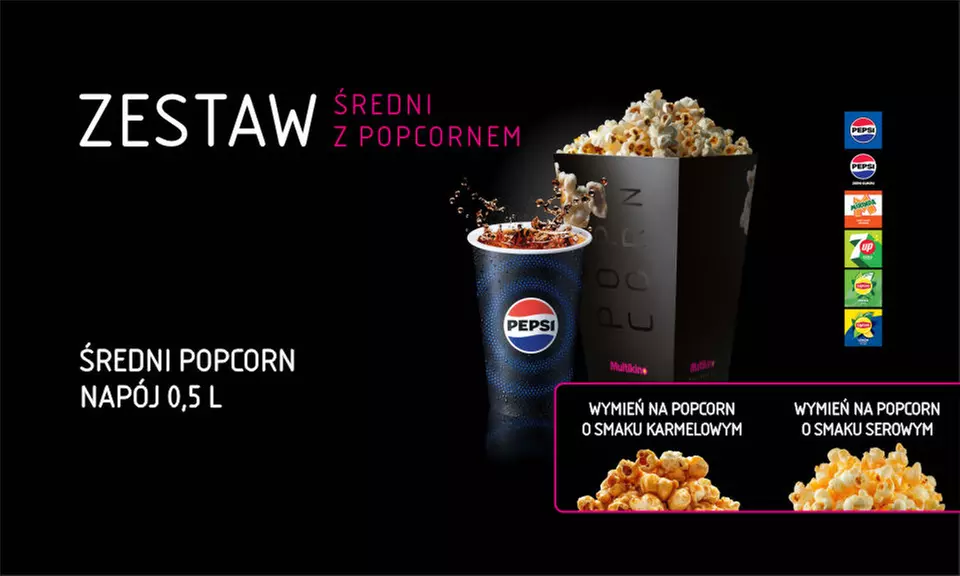 Zestawy barowe: napój z popcornem lub nachosami dla 1 lub 2 osób