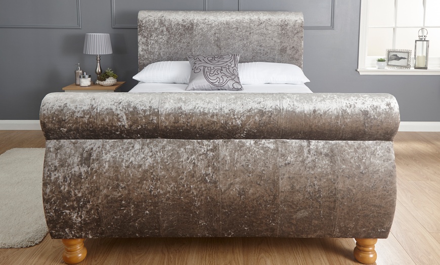 Image 2: Velvet Sleigh Bed