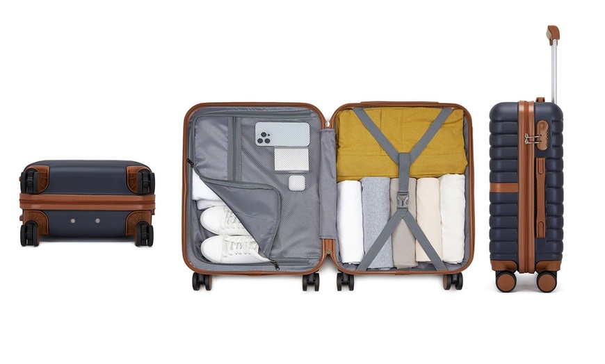 Image 35: KONO Stylish Stripe Design Suitcase with Spinner Wheels