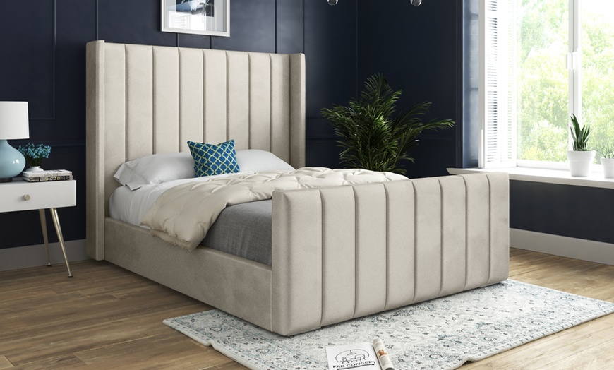 Image 1: Oxford Upholstered Soft Touch Plush Velvet Bed Frame