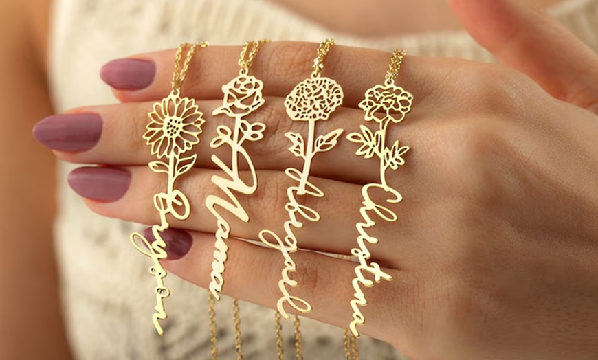 Image 1: Personalised Birth Flower Necklace