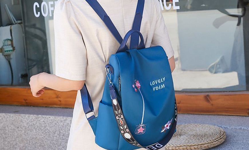 Image 16: Women's Floral Embroidered Anti-Theft Backpack