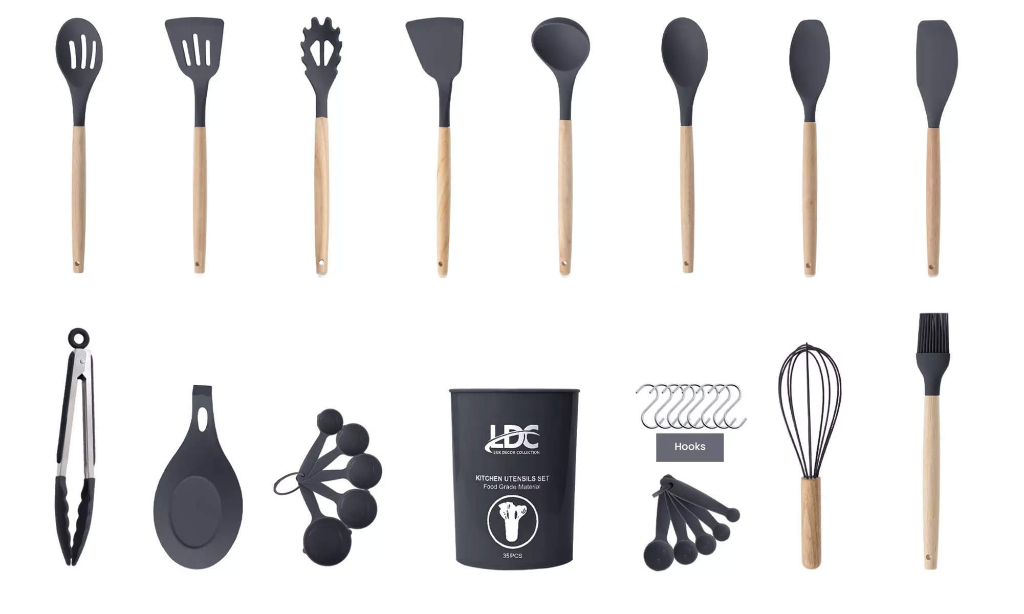 Lux Decor Silicone Kitchen Utensils Set Heat Resistant 35-Pcs Cooking Tools
