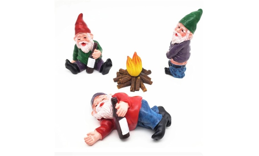 Image 2: Four-Piece Mini Drunk Garden Gnomes Set