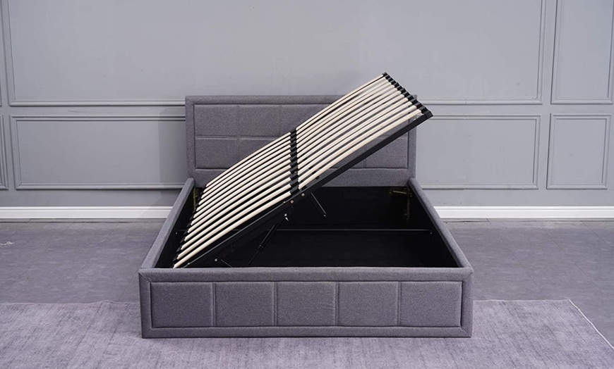 Image 5: Fabric Ottoman Bed with Wooden Frame & Gas Lift Under-Bed Storage 