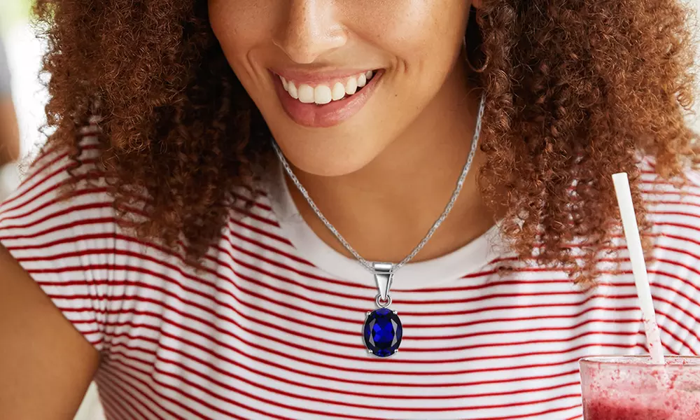 Sterling Silver 4.00 CTTW Sapphire Oval Cut Pendant Necklace - Primary Image