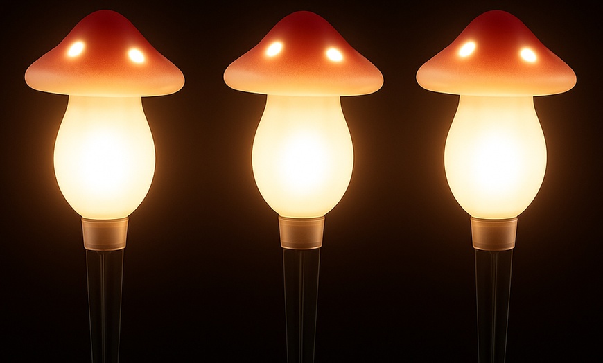 Image 5: Set of Three or Six Warm White Solar Mushroom Outdoor Garden Lights 