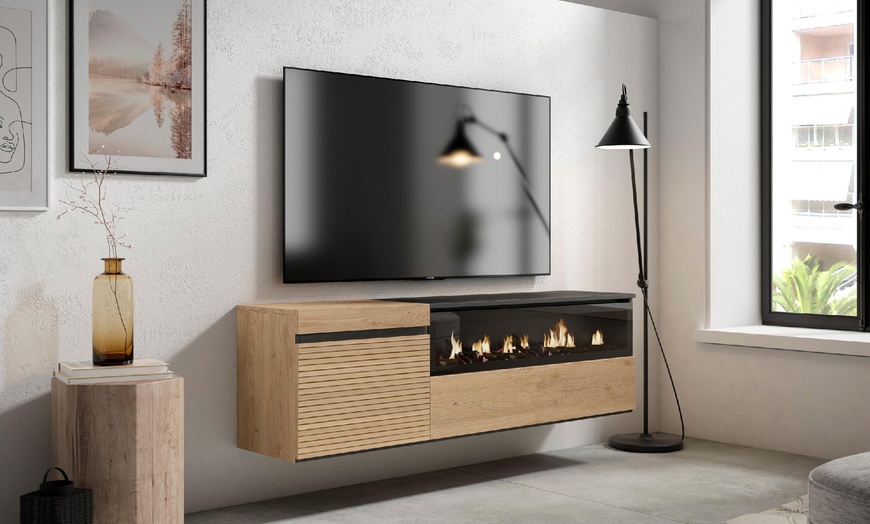 Image 1: Mueble para TV con acabado en roble y opción a chimenea eléctrica