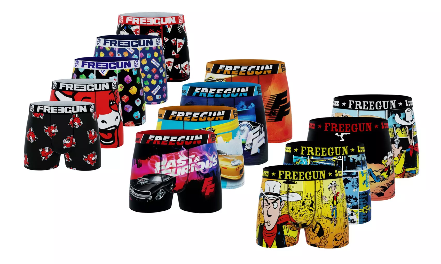Lot de 4 ou 5 boxers Freegun divers Cobranding pour homme
