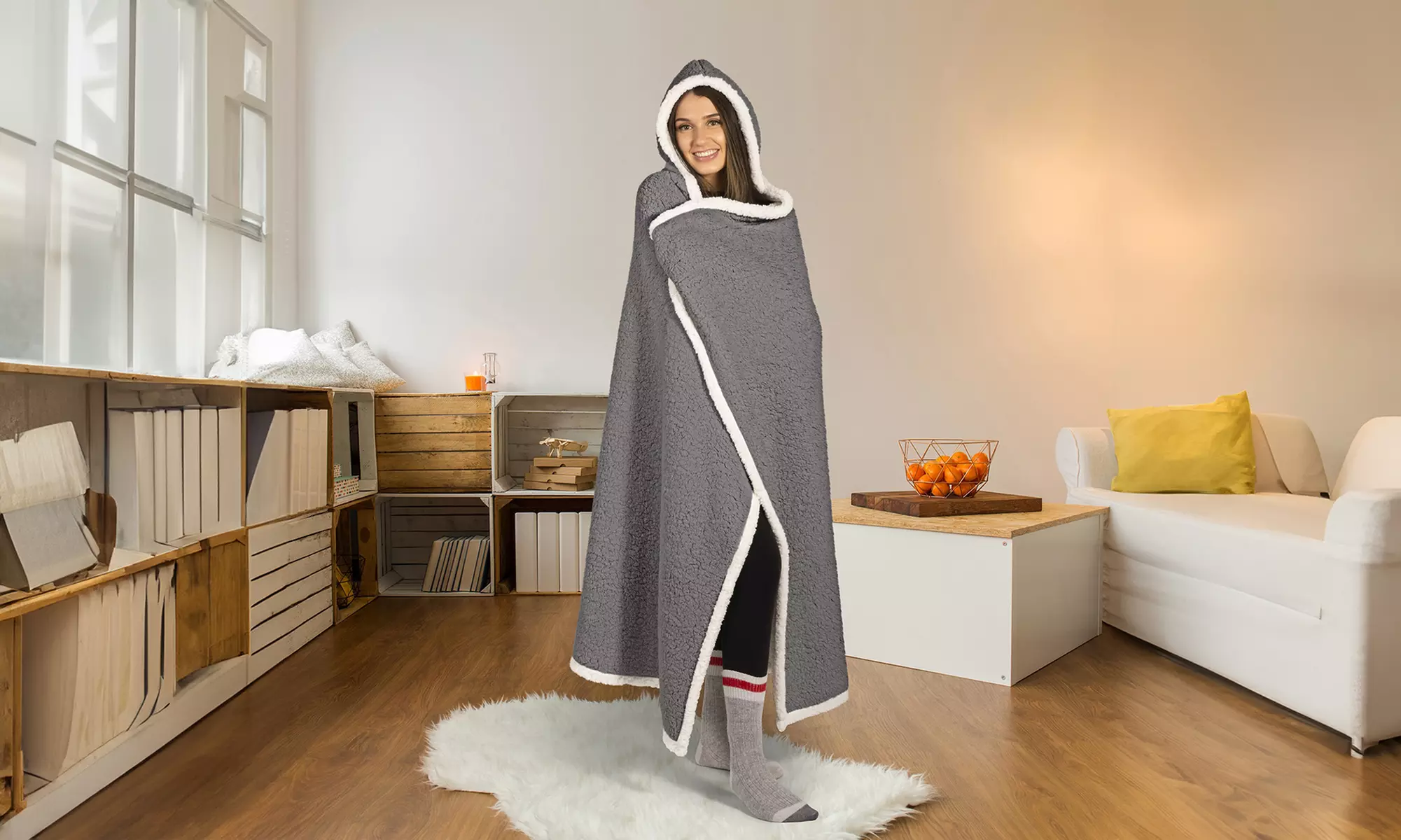 Luxury Super Soft Hoodie Sherpa-Lined Throw Blanket