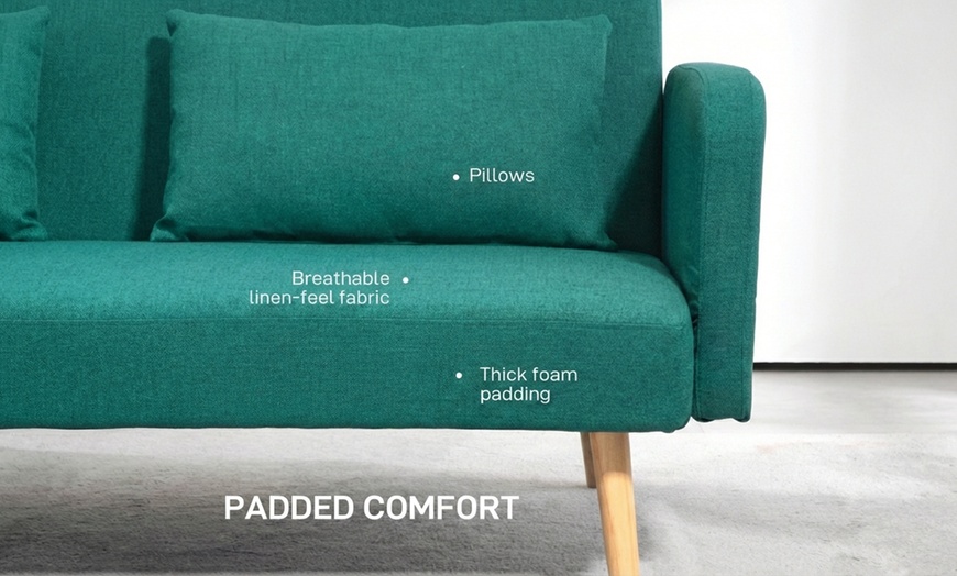 Image 7: HomCom Convertible Sofa Bed in Green or Grey