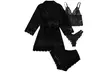 Women's 4pc Lace Silk Lingerie Pajama Set w/ Bralette, Panties, Robe & Shorts - Second Medium