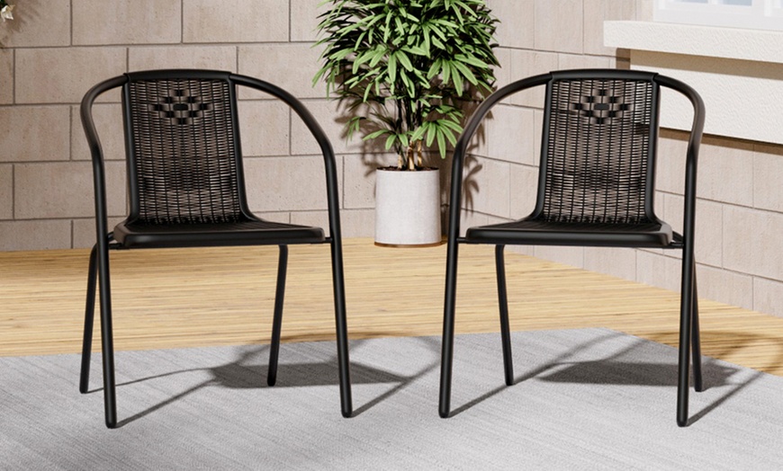 Image 4: Outdoor PE Rattan-Effect Stackable Chairs Set