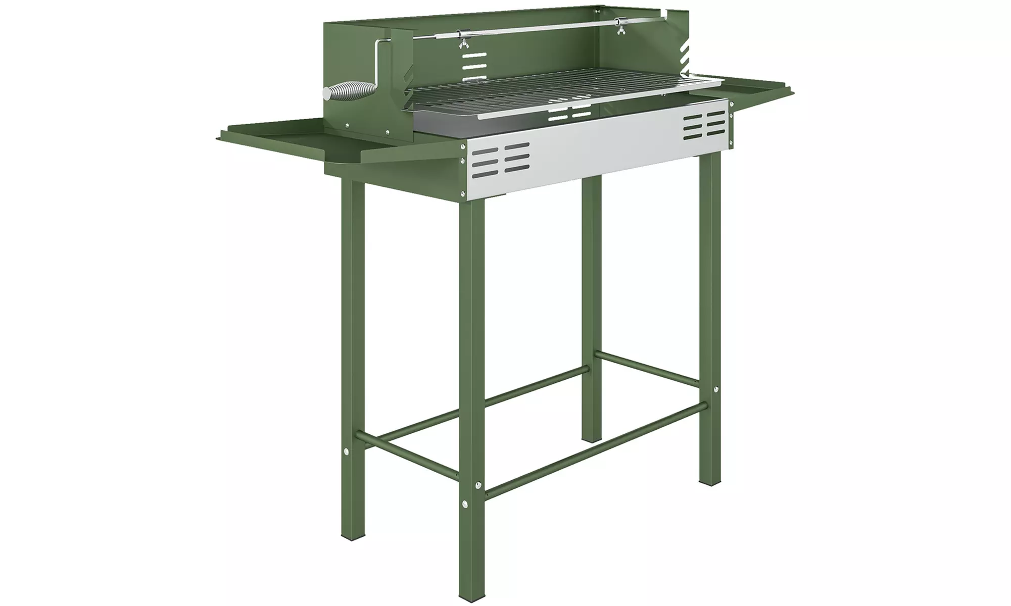 Outsunny Charcoal BBQ Grill with Rotisserie Spit and Side Shelves