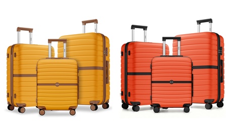 Groupon Montana Summer Striped Hard Shell Suitcase ,20 Cabin,Orange