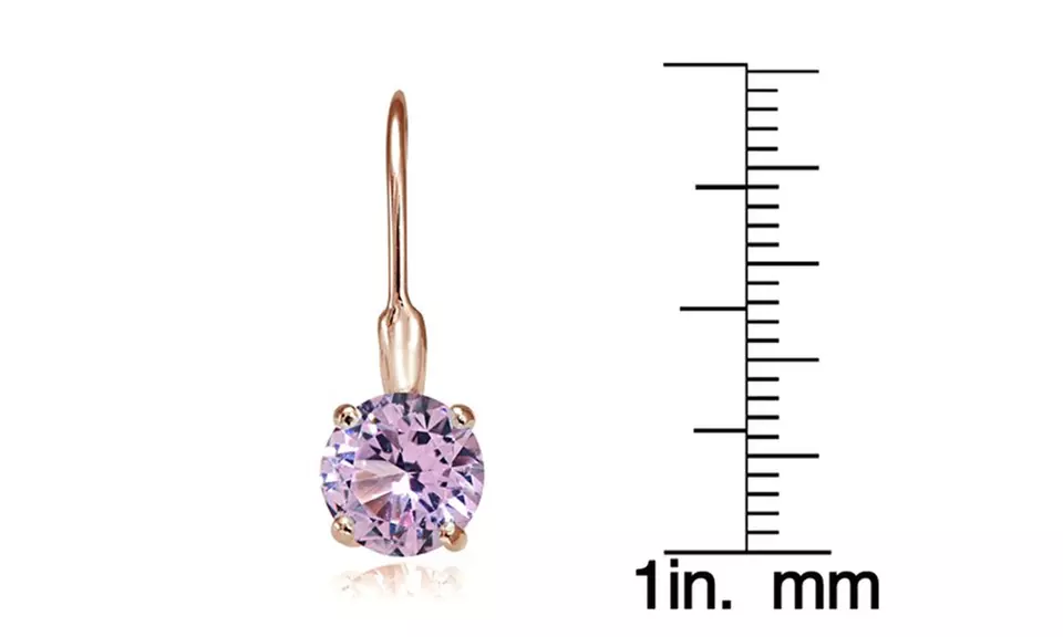 Rose Gold Tone over Silver Simulated Pink Tourmaline Round Leverback Earrings