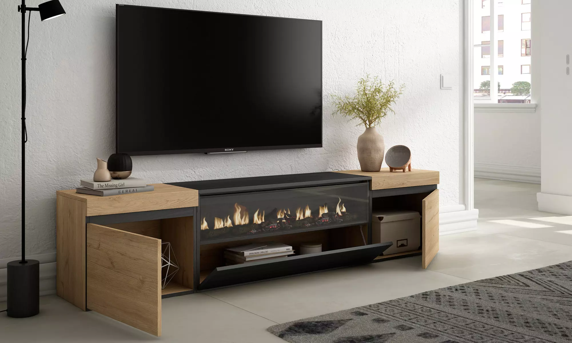 Stijlvol TV-meubel met ruime opberging en optionele led-haard