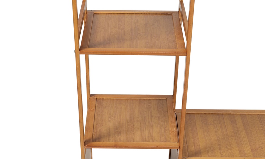 Image 9: Freestanding Bamboo Clothes Rack with Shelves for Storage