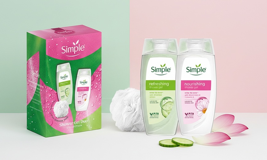 Image 1: Simple Shower Gel Duo Collection with Shower Puff Set
